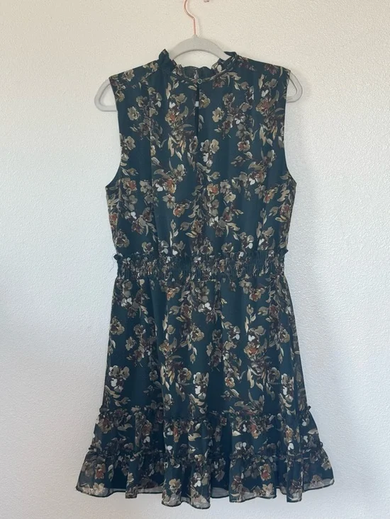 DREW Fern Floral Green Smocked Waist Sleeveless Mini Dress Ruffled M NEW $295 - Picture 4 of 5